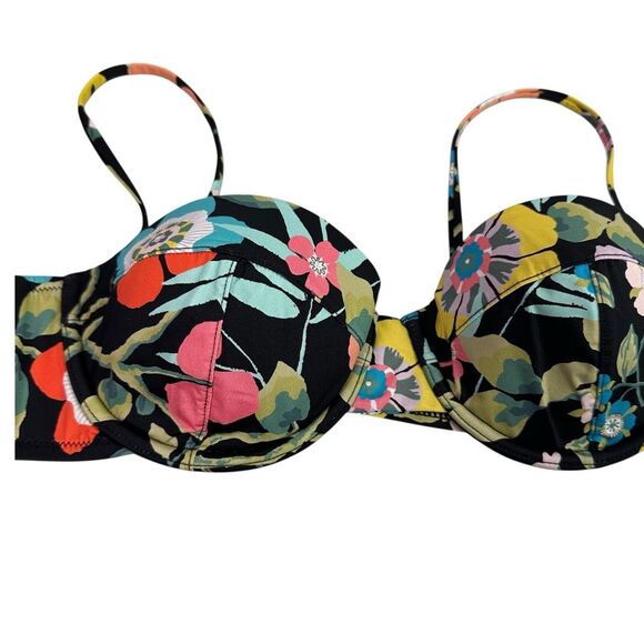 J. Crew Liberty Fabric Bikini 36B Top / Medium Bottom Black Pink Yellow - Picture 9 of 16